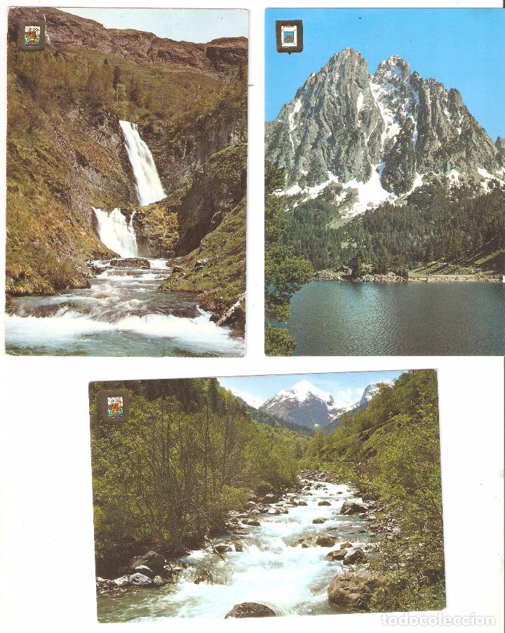 Postales: 3 postales Pirineu catala. 384, 2 y 216. .LLe&iacute;da. Artiga de Lin, Riu.. Vall d,Aran. E de Oro. i Bell
