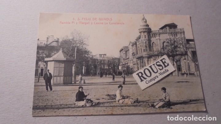 Postkarten: 5 .- S. FELIU DE GUIXOLS RAMBLA PI Y MARGALL Y CASINO LA CONSTANCIA . L. ROISIN FOTGR. 14X9 CM.