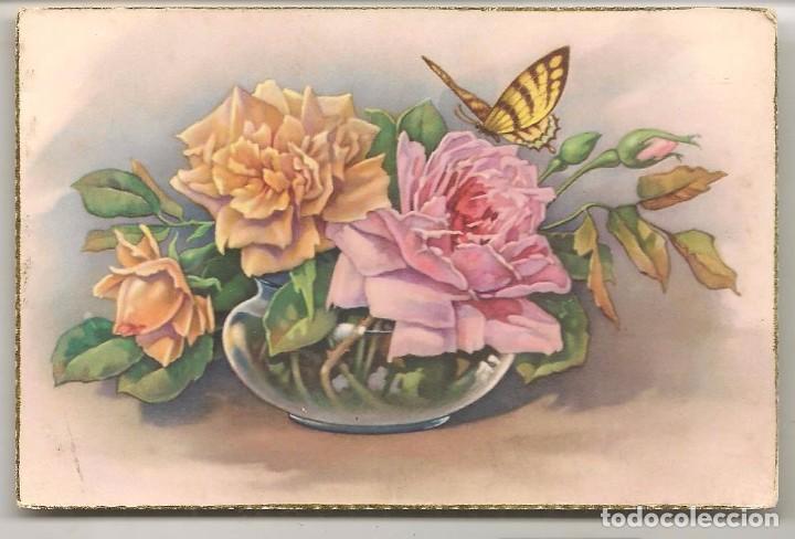 Postales: POSTAL:  FLORES CON MARIPOSA. ESCRITA 1955.(C/A 23)