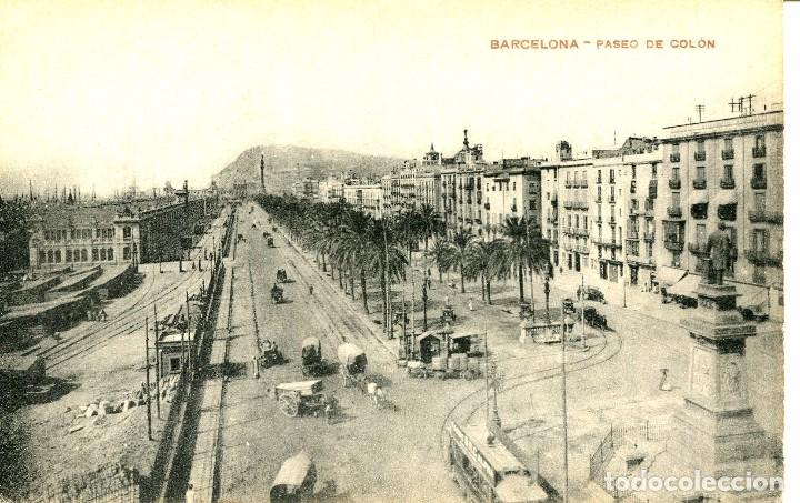 Postales: BARCELONA-PASEO DE COL&Oacute;N- CARROS