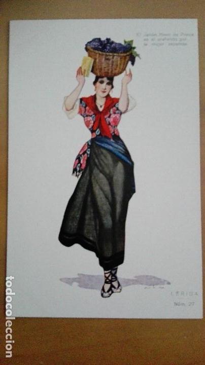 Postales: POSTAL PUBLICITARIA JABON HENO DE PRAVIA N&ordm; 27 TRAJE TIPICO LERIDA EDIC IMPRENTA GAL