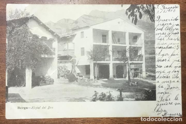 Postales: BERGA. HOSTAL DEL BOU. (IMP. CUNILL) CIRCULADA EN 1908. - Foto 1