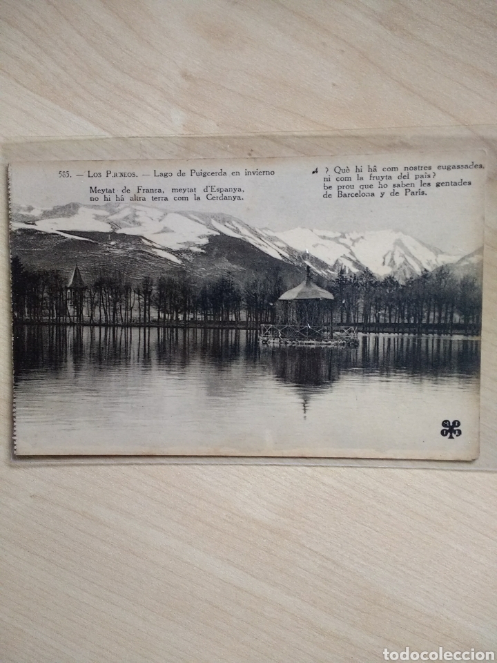 Postales: Postal Los Pirineos. 585. Lago de Puigcerd&agrave; en invierno (amb poema).