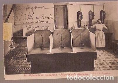 Postkarten: ANTIGUA POSTAL 16 BALNEARIO DE VALLFOGONA SALON DE PULVERIZACIONES L ROISIN ESCRITA 1921