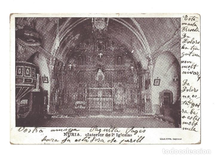 Postales: POSTAL DE NURIA INTERIOR DE LA IGLESIA, IMP. LLUCH HERMANOS. GERONA- REVERSO SIN DIVIDIR