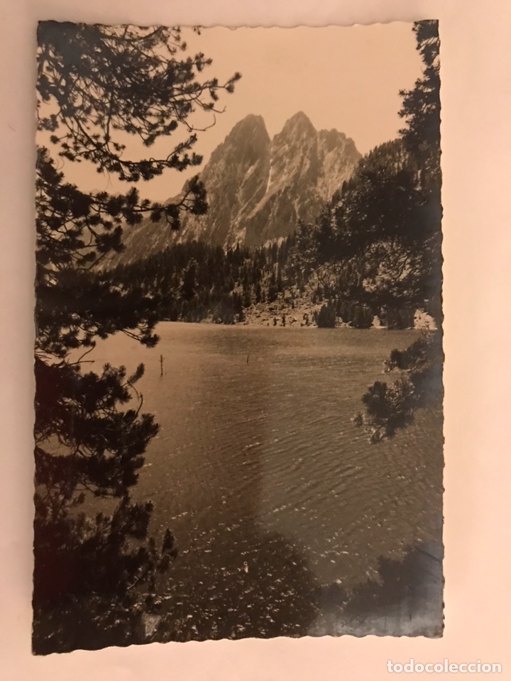 Postales: VALL DE ESPOT (Lerida) Postal No.132. Bosque y leyenda sobre aguas tranquilas (h.1950?)