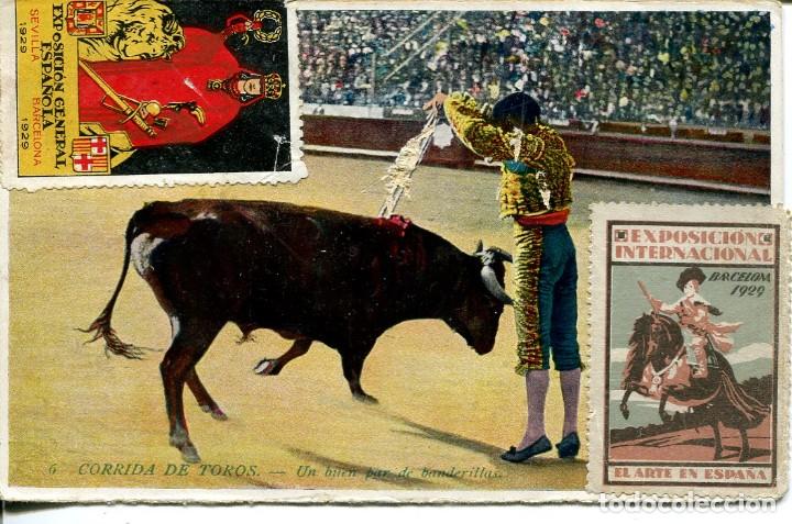 Postales: BARCELONA-CORRIDA DE TOROS-UN BUEN PAR DE BANDERILLAS-1929- RARA