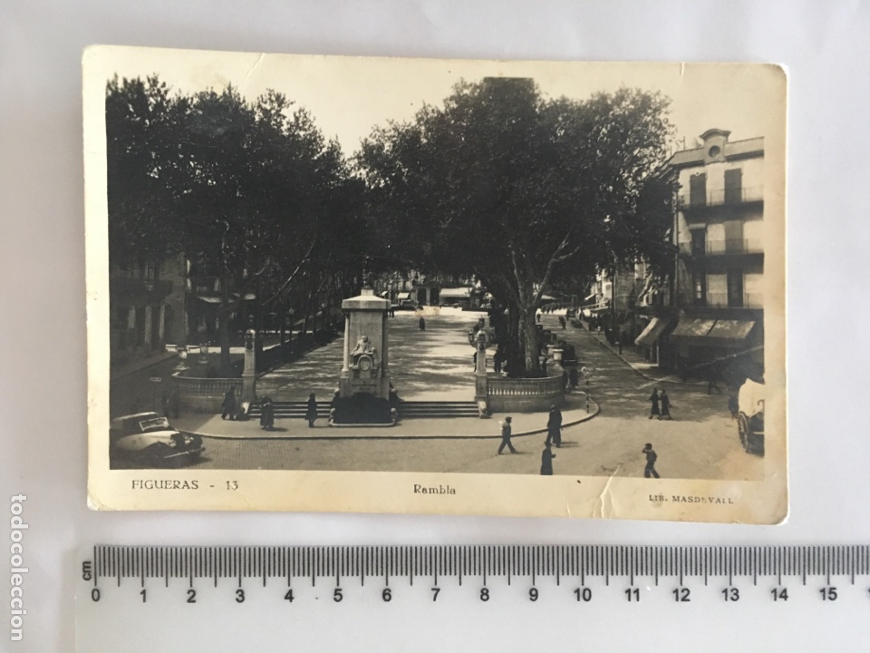 Postales: POSTAL. FIGURAS. GERONA. Rambla. LIB. MASDEVALL. H. 1940? - Foto 1