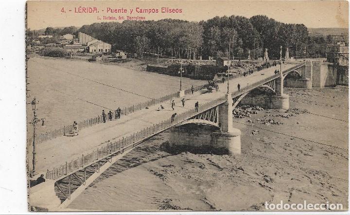Postales: LERIDA N&ordm; 4 PUENTE Y CAMPOS ELISEOS .- FOTO ROISIN .- EDICION SOL Y BENET