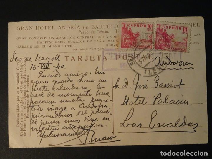 Postales: ANTIGUA POSTAL DE LA SEO DE URGEL, GRAN HOTEL ANDR&Iacute;A, SELLO CENSURA, VER FOTOS