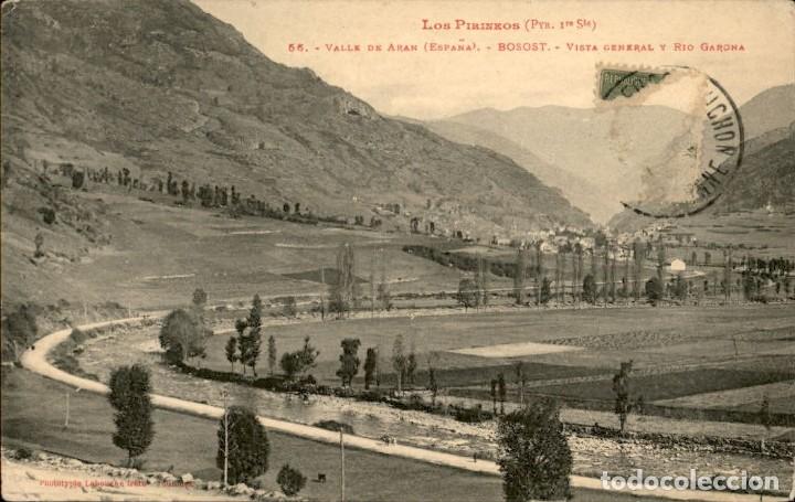 Postales: Los Pirineos &ndash; 56 Valle de Aran &ndash; Bosost &ndash; Vista General y Rio Garona &ndash; Circulada