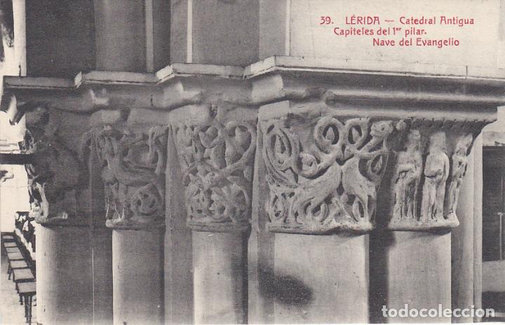 Postales: lerida, catedral antigua, capitels del 1 er. pilar, nave del evangelio