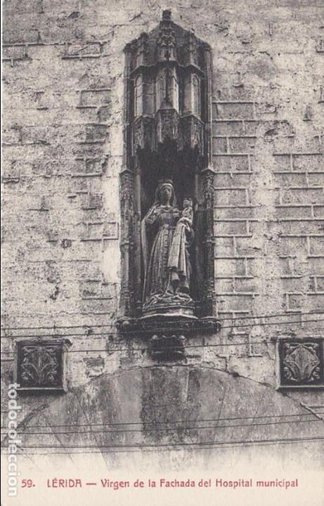 Postales: lerida, virgen de la fachada del hospital municipal