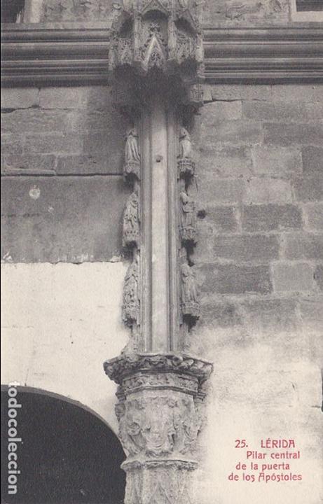 Postales: lerida, pilar central de la puerta de los apostoles