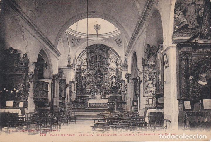Postales: valle de aran, viella, interior de la iglisia, lerida