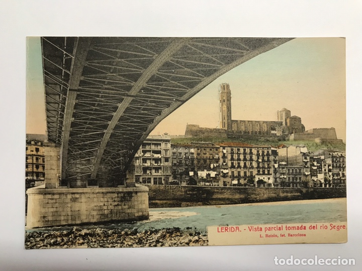 Postales: LERIDA. Postal COLOREADA Vista Parcial tomada Del R&iacute;o Segre. Edita: foto L. Roisin (h.1920?)