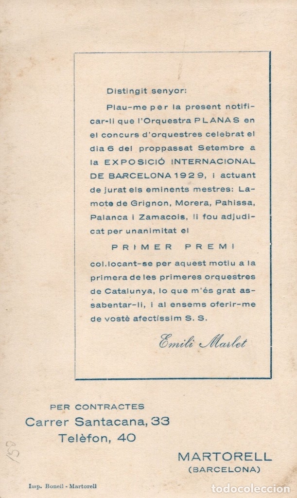 Postales: martorell. orquesta planas. fundada en 1899 - Foto 2