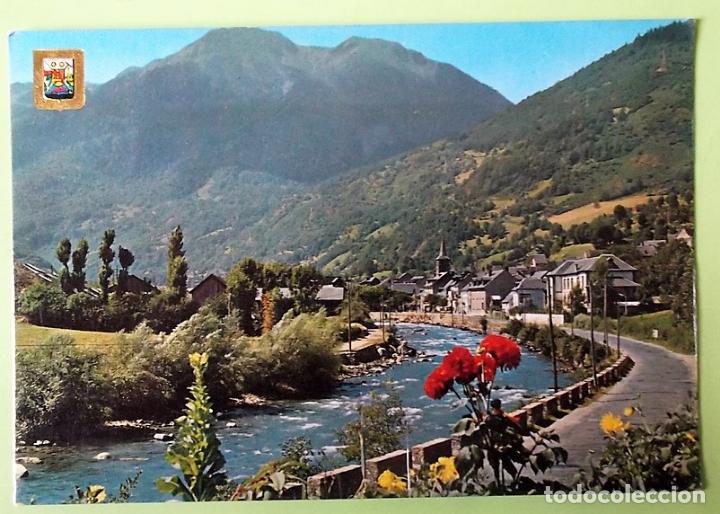 Postales: Bossost- Valle de Ar&aacute;n. 44 Vista parcial. Escudo de Oro. Usada con sello. Color