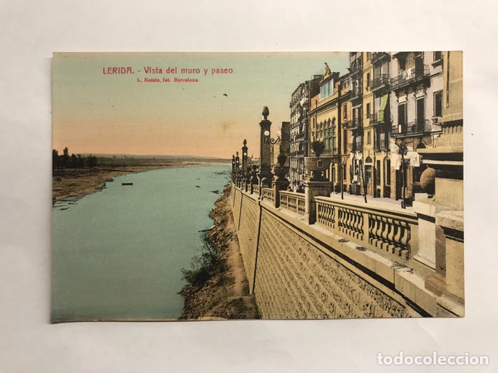 Postales: LERIDA. Postal Coloreada (RARA), Vista del Muro y Paseo. Edita: foto L. Roisin (h.1940?)