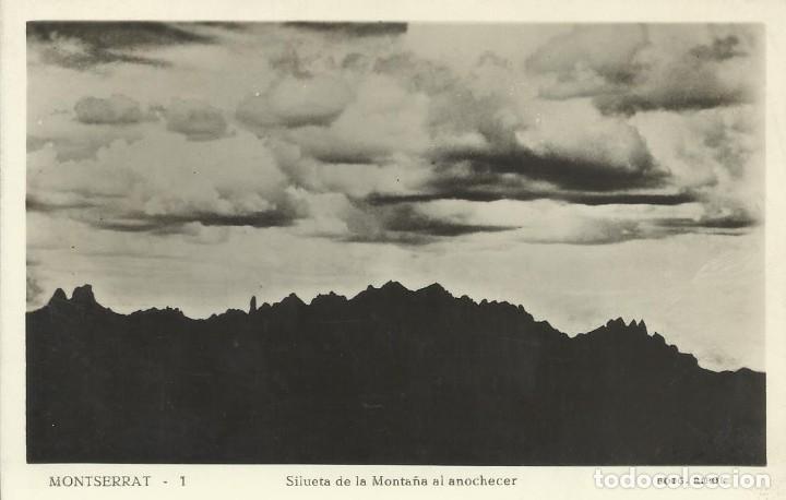 Postkarten: Montserrat. Silueta de la monta&ntilde;a al anochecer. Ripol. 1. Escrita con sello. 9x14 cm. Postal.