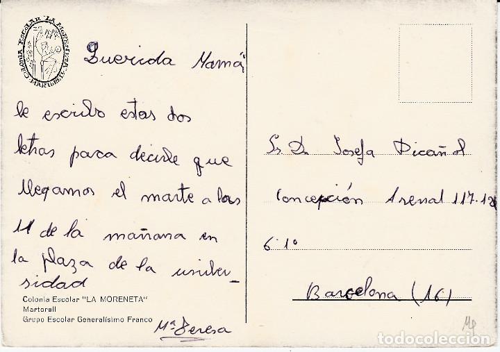 Postales: POSTAL DE COLONIA ESCOLAR LA MORENETA EN MARTORELL - Foto 2