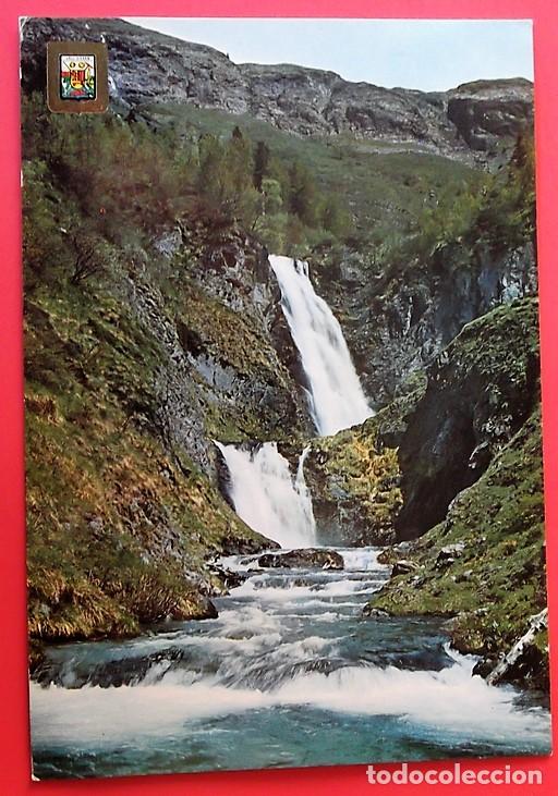 Postales: Valle de Ar&aacute;n. 5193 R&iacute;o Barrados, cascada. Escudo de Oro. Usada con sello. Color