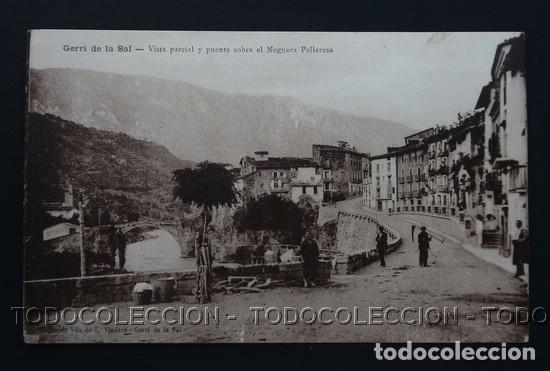 Postales: POSTAL GERRI DE LA SAL LERIDA VISTA PARCIAL Y PUENTE SOBRE EL NOGUERA PALLARESA VDA DE F. VIADERA