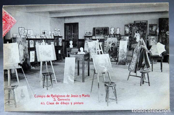 Postkarten: Postal Colegio Religiosas Jes&uacute;s Mar&iacute;a San Gervasio Clase dibujo pintura A Tolr&aacute; Viazo circulada 1910