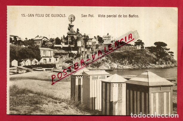 Postales: POSTAL SAN FELIU DE GUIXOLS, SAN POL , VISTA PARCIAL DE LOS BA&Ntilde;OS , ORIGINAL , P589