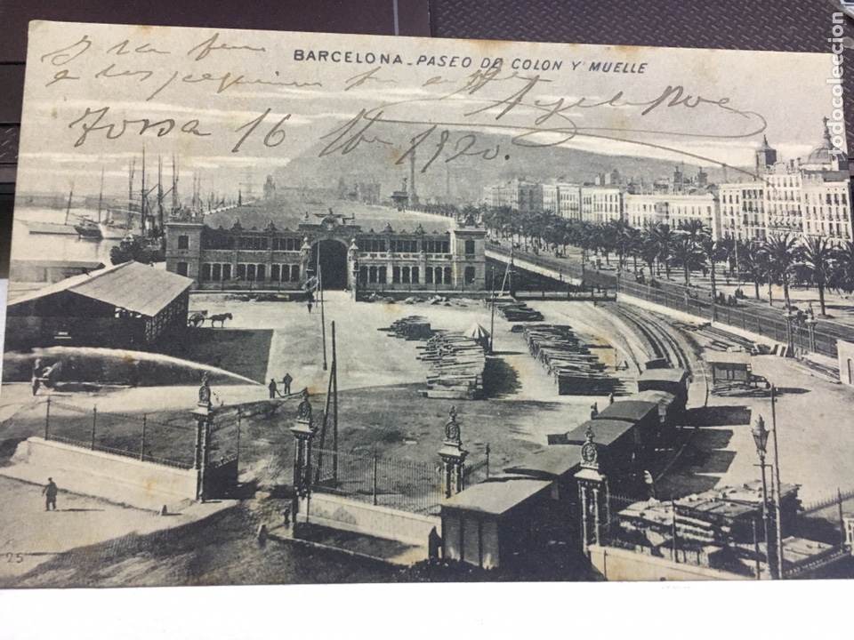 Postales: Barcelona paseo Colon y muelle - Foto 1