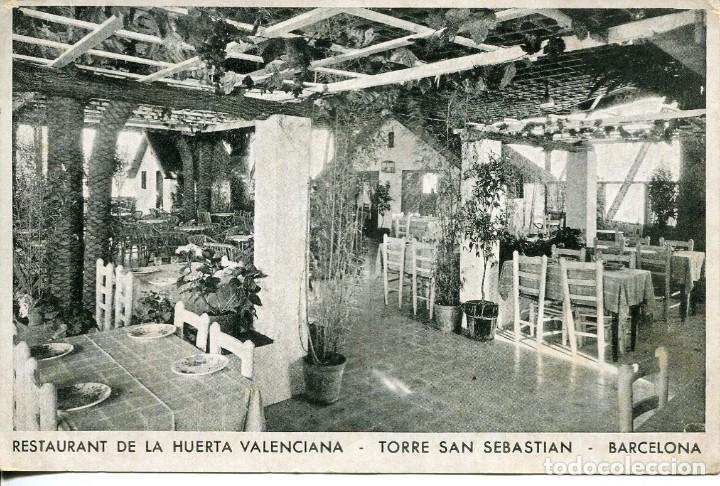 Postales: BARCELONA-RESTAURANT DE LA HUERTA VALENCIANA-TORRE SAN SEBASTIAN.