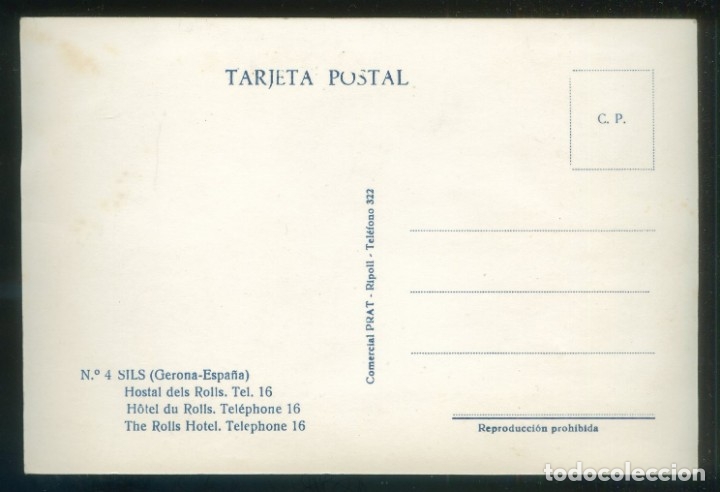 Postales: Sils. *Hostal del Rolls...* Ed. Com. Prat n&ordm; 4. Nueva. - Foto 2