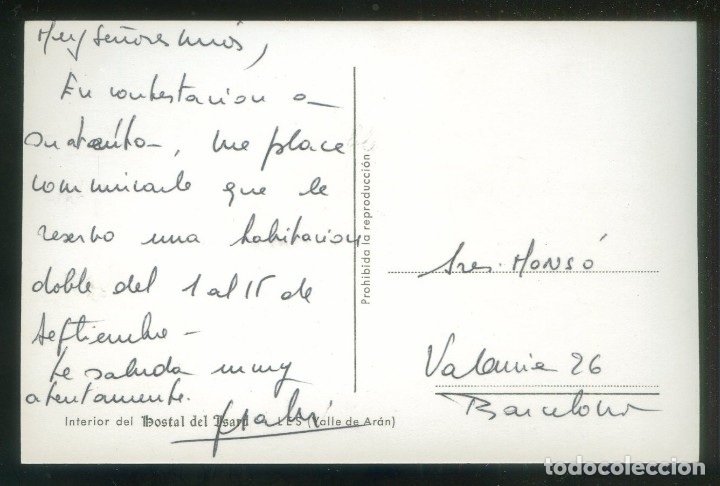 Postales: Les. *Interior del Hostal del Isard* Escrita. - Foto 2