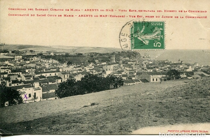 Postales: ARENYS DE MAR-VISTA PARCIAL DESDE COMUNIDAD DEL SAGRADO CORAZ&Oacute;N DE MARIA-HUERTA