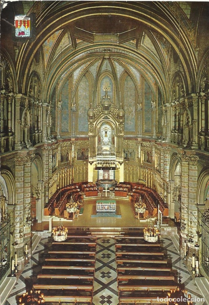 Postkarten: Montserrat. Interior de la Bas&iacute;lica. Edici&oacute;n del Monasterio. 65. Postal. 10x15 cm. A&ntilde;os 70.