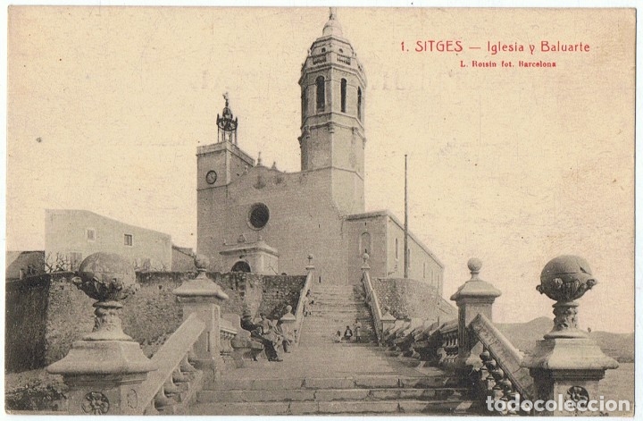 Postales: POSTAL SITGES IGLESIA Y BALUARTE - Foto 1