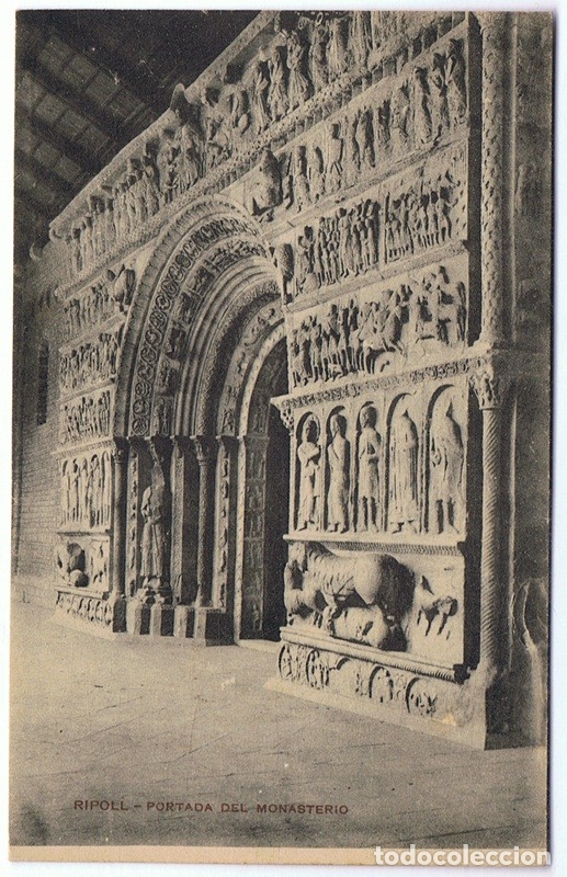 Postales: RIPOLL PORTADA DEL MONASTERIO - Foto 1