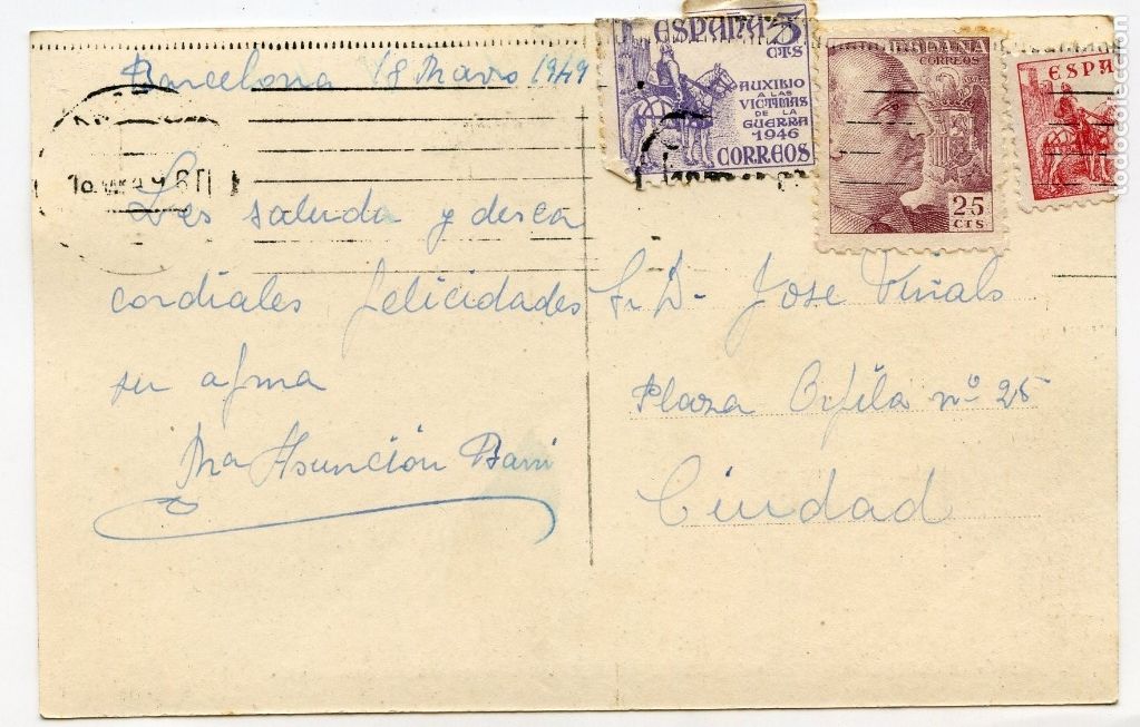 Postales: POSTAL DE BARCELONA (1949) CIRCULADA - Foto 2