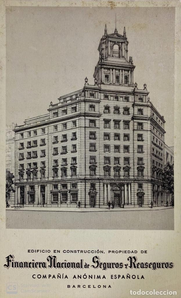 Postales: TARJETA POSTAL. BARCELONA. FINANCIERA NACIONAL DE SEGUROS Y REASEGUROS. COMPA&Ntilde;IA ANONIMA ESPA&Ntilde;OLA - Foto 1