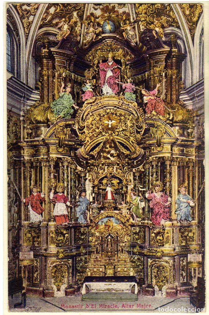 Postales: PRECIOSA POSTAL - MONASTIR D&acute;EL MIRACLE (LERIDA) - ALTAR MAJOR - MAPA EN REVERSO