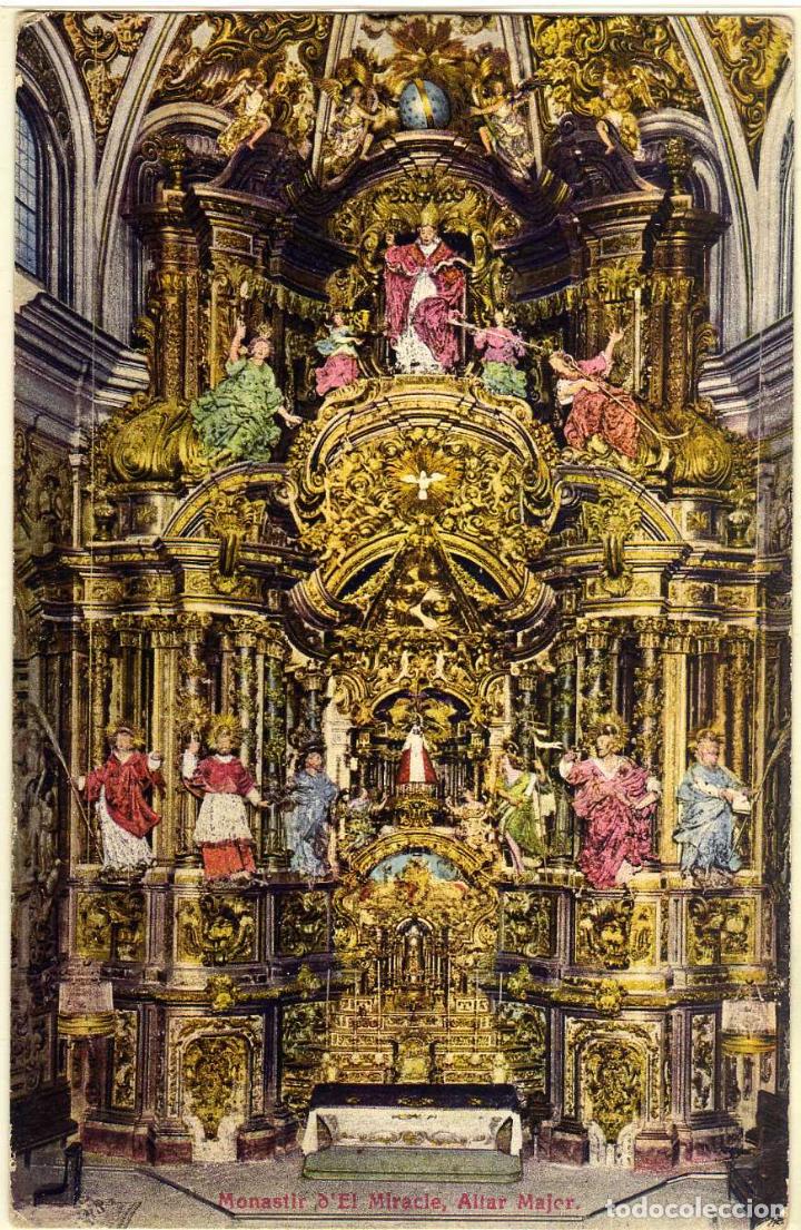 Postales: PRECIOSA POSTAL - MONASTIR (LERIDA) - MONASTIR D&acute;EL MIRACLE - ALTAR MAJOR - MAPA EN REVERSO