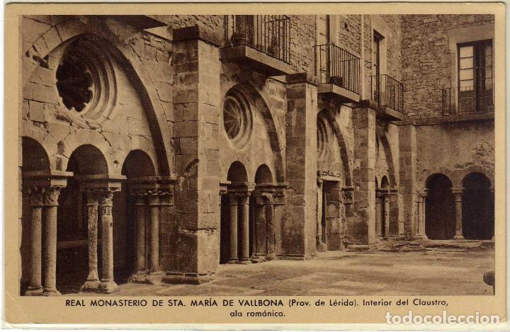 Postales: POSTAL REAL MONASTERIO DE STA.MARIA DE VALLBONA (LERIDA) - INTERIOR DEL CLAUSTRO - ALA ROMANICA