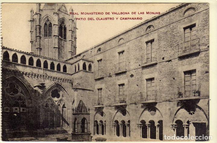 Postales: POSTAL REAL MONASTERIO DE VALLBONA DE LAS MONJAS (LERIDA) - PATIO DEL CLAUSTRO Y CAMPANARIO