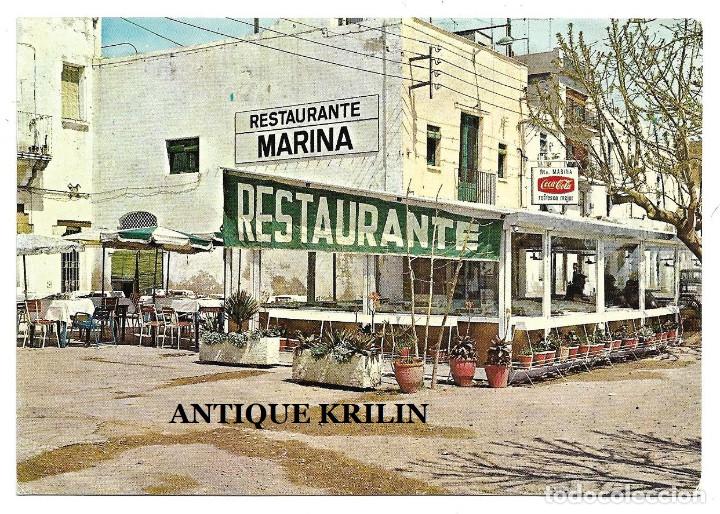 Postales: VILANOVA Y GELTRU / RESTAURANT MARINA , PLAYA / FOTOCOLOR VALMAN / SIN FRANQUEAR