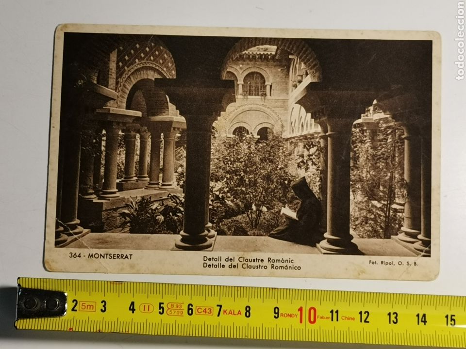 Postais: Postal de Montserrat n&ordm;364 Detalle del Claustro Rom&agrave;nico. Foto Ripoll. Huecograbado Mumbr&uacute;