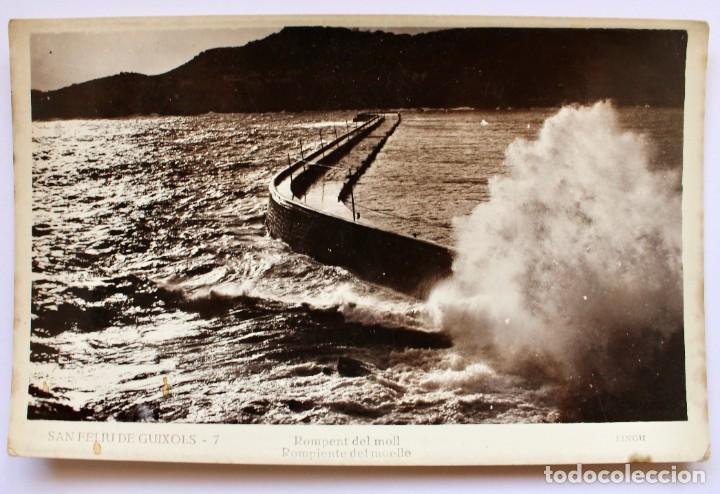 Postales: POSTAL SAN FELIU DE GUIXOLS- 1933-35 ROMPIENTE DEL MUELLE -LINGU