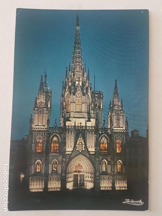 Postales: BARCELONA CATEDRAL ILUMINADA POSTAL - Foto 1