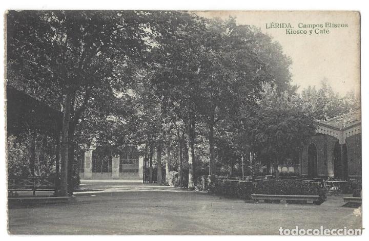 Postales: L&Eacute;RIDA.- CAMPOS EL&Iacute;SEOS, KIOSCO Y CAF&Eacute;. LIBRER&Iacute;A ROSA VALLS- SIN CIRCULAR