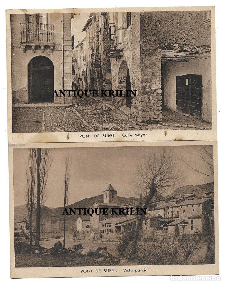 Postales: PONT DE SUERT .- 2 POSTALES CALLE MAYOR Y VISTA PARCIAL / EDICIONES E. SAURA