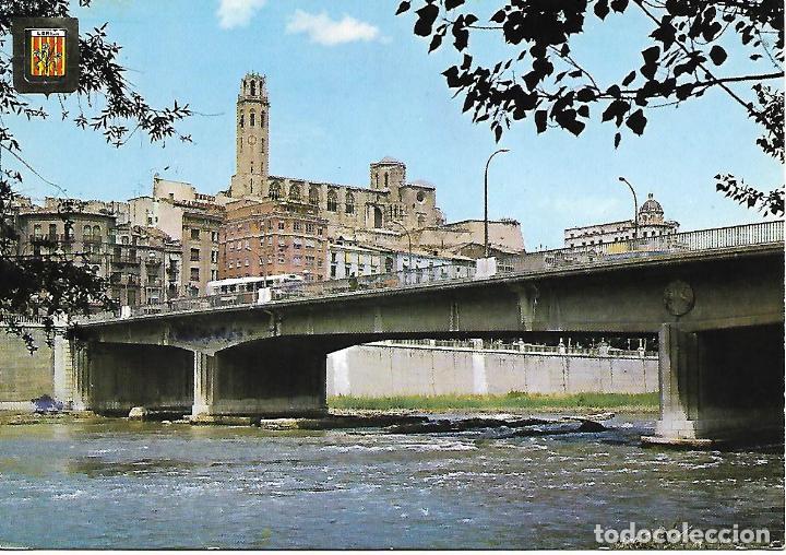 Postales: LERIDA - VISTA PARCIAL Y PUENTE SOBRE EL RIO SEGRE